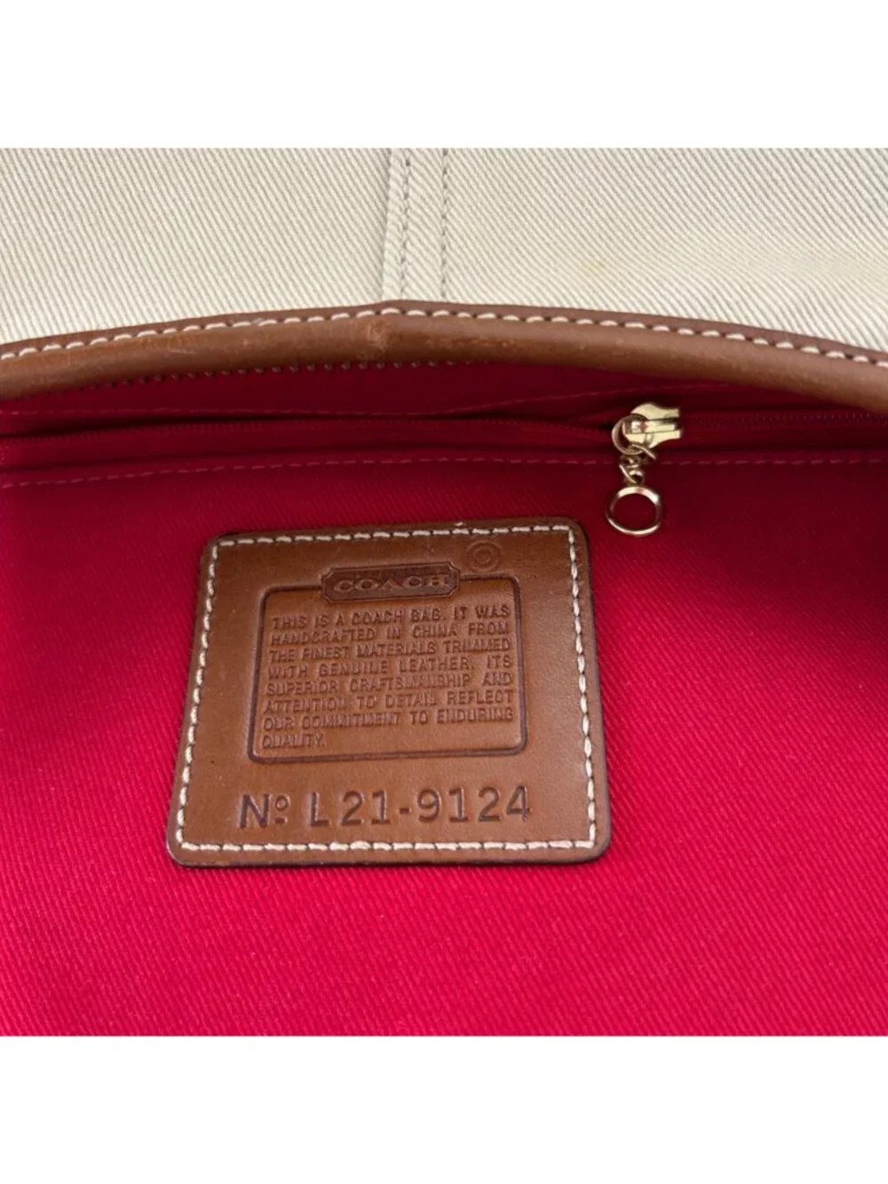 Vintage Y2K Coach Beige Canvas & Leather Shoulder Bag With Red Interior